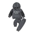 thumbnail image 1 of Suealasg Toddler Baby Boys Fall Tracksuit Outfits Clothes 6M 1T 2T 3T Kids Boys Long Sleeve Hooded Plaid Letters Print Hoodie Elastic Waist Sweatpants 2PCS Casual Autumn Clothing for Children Boys, 1 of 9