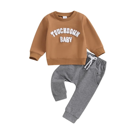 Suealasg Toddler Baby Boys Fall Tracksuit Outfits Clothes 6M 1T 2T 3T Kids Boys Long Sleeve Letter Print Sweatshirt and Sweatpants 2Piece Casual Autumn Clothing for Newborn Infant Boys