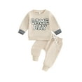thumbnail image 1 of Suealasg Toddler Baby Boys Girls Fall Outfits Letter Embroidery Crew Neck Long Sleeve Sweatshirts Elastic Waist Pants 6M 1T 2T 3T Kids 2Pcs Fall Clothes Set, 1 of 9