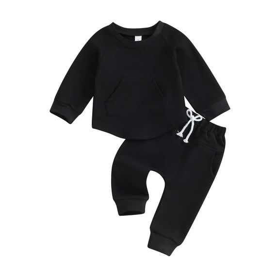 Suealasg Toddler Baby Boys Girls Fall Winter Clothes 6M 12M 18M 2T 3T Kids Crew Neck Long Sleeve Sweatshirt Pullover Top Drawstring Pants Sets 2Pcs