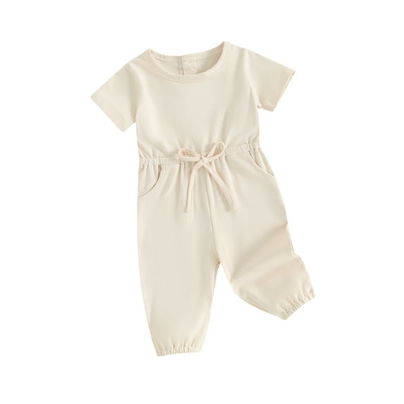Suealasg Toddler Baby Boys Girls Jumpsuits 3M 6M 1T 2T 3T Newborn Casual Short Sleeve Round Neck Solid Color Romper Infant Summer One Piece Bodysuit Clothes