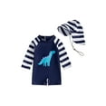 thumbnail image 1 of Suealasg Toddler Baby Boys Rash Guard Swimwear +Swimming Cap Dinosaur Print Long Sleeve Swimsuits Romper Infant 2Pcs Summer Bathing Suits 0-4 Years, 1 of 7