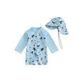 thumbnail image 1 of Suealasg Toddler Baby Boys Rash Guard Swimwear +Swimming Hat Short Sleeve Marine Animal Print Zip Up Swimsuits Romper Infant Summer Bathing Suits, 1 of 7