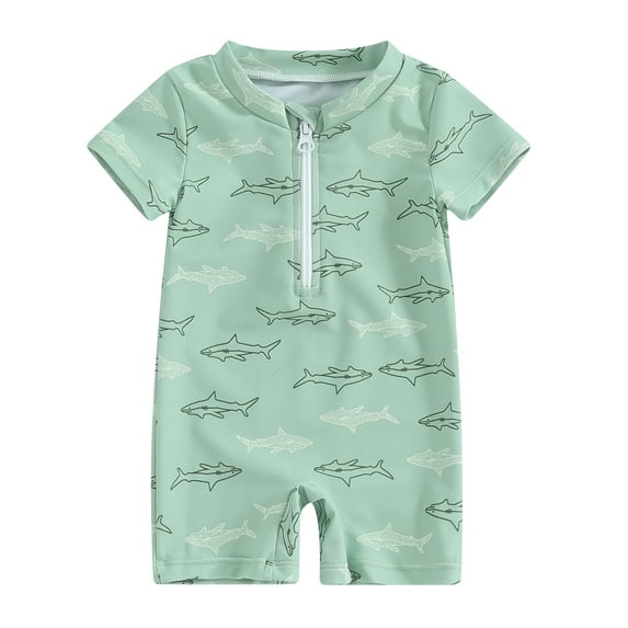 Suealasg Toddler Baby Boys Romper Swimsuits Short Sleeve Turtle Shark Print Rash Guard Bathing Suit Kids Boys Summer One Piece Swimwear Beachwear