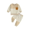 thumbnail image 1 of Suealasg Toddler Baby Boys Spring Tracksuit Outfits 6M 1T 2T 3T Kids Boys Long Sleeve Plaid Print Sweatshirt Sweatpants 2 Piece Casual Fall Clothing for Infant Boys, 1 of 9