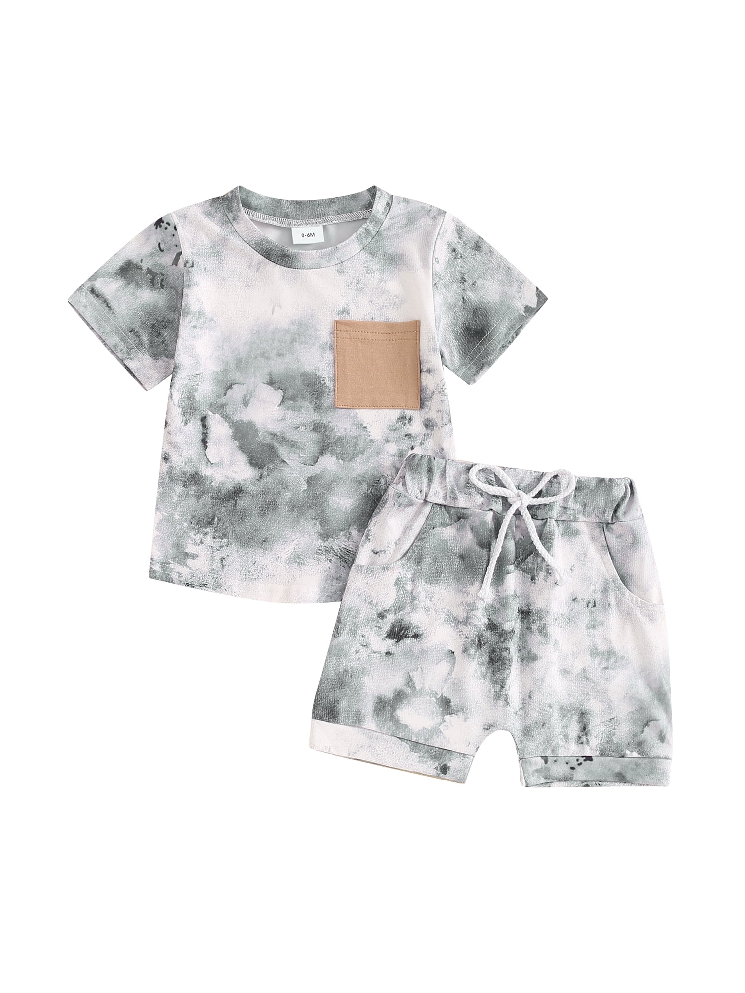 2 Pieces Outfit Letter Print Short Sleeve Top and Elastic Waist Shorts Set Casual Tie Dye Print Pajamas Set with Pockets