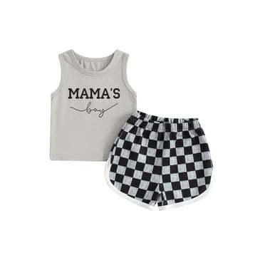 Suealasg Toddler Baby Boys Summer Clothes Set 6M 1T 2T 3T Sleeveless Tank Tops and Checkerboard Print Shorts Sets 2Pcs Causal Mother's Day Outfits for Kids Boys