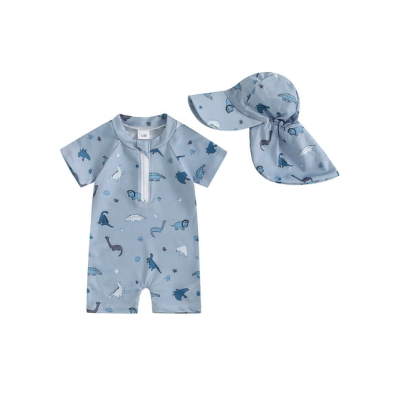 Suealasg Toddler Baby Boys Summer One Piece Swimsuit +Hat 3M 6M 12M 18M 24M 2T 3T Infant Boys Long Sleeve Turtle Print Swimwear Kids Boys Rash Guard Beach Bathing Suit