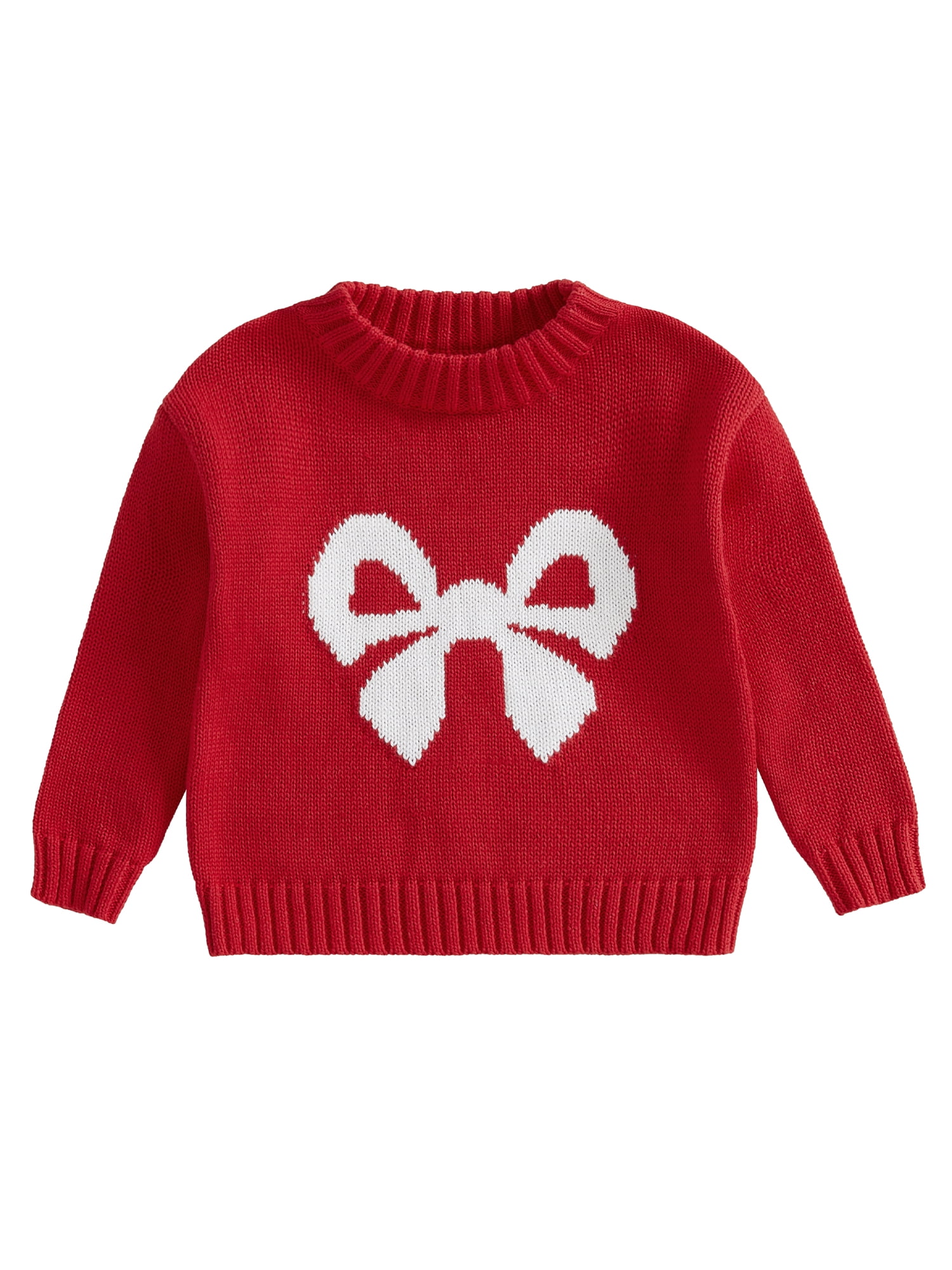 Suealasg Toddler Baby Girl Boy Christmas Sweater Long Sleeve Bow Embroidery  Knit Pullover 6M 12M 18M 24M 3T Kids Fall Warm Loose Knitwear