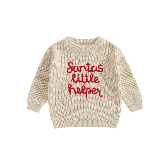 Suealasg Toddler Baby Girl Boy Christmas Sweater Long Sleeve Letters Embroidery Knit Pullover 6M 12M 18M 24M 3T Kids Fall Warm Loose Knitwear