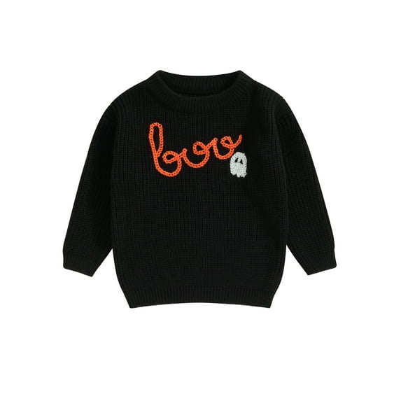 Suealasg Toddler Baby Girl Boy Halloween Knit Sweater Long Sleeve Round Neck Pumpkin Ghost Spider Letter Embroidered Knit Pullover 1T 2T 3T Fall Winter Clothes