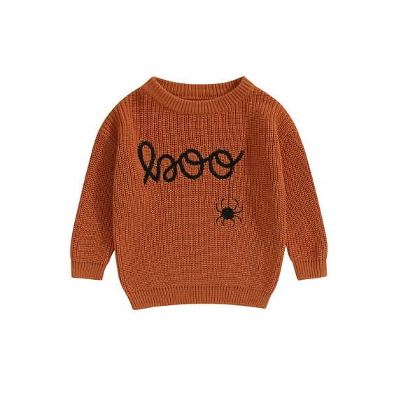 Suealasg Toddler Baby Girl Boy Halloween Knit Sweater Long Sleeve Round Neck Pumpkin Ghost Spider Letter Embroidered Knit Pullover 1T 2T 3T Fall Winter Clothes