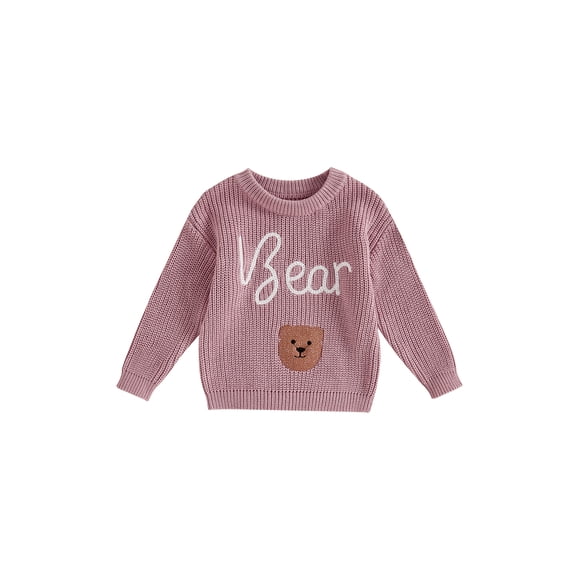 Suealasg Toddler Baby Girl Boy Knit Sweater Round Neck Long Sleeve Letter Bear Embroidery Knitwear Pullover Sweatshirt Fall Winter Clothes