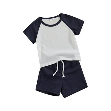 Suealasg Toddler Baby Girl Boy Shorts Set Short Sleeve Crew Neck Contrast Color T-shirt  Shorts 2Pcs Kids Summer Outfit for Boys Girls