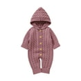 thumbnail image 1 of Suealasg Toddler Baby Girl Boys Sweater Romper Long Sleeve Buttons Hooded Solid Color Knit Jumpsuits 3M 6M 12M 18M Newborn Fall Winter One Piece Bodysuit Clothes, 1 of 10