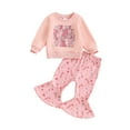 thumbnail image 1 of Suealasg Toddler Baby Girl Christmas Outfits 6M 1T 2T 3T 4T Long Sleeve Letter Print Sweatshirt Candy Cane Print Flare Pants Set 2Pcs Little Girl Christmas Clothes, 1 of 8