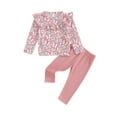 thumbnail image 1 of Suealasg Toddler Baby Girl Clothes 6M 1T 2T 3T 4T Kids Girl 2pcs Spring Outfit Long Sleeve Ruffled Flower Print Print Pullover Tops and Long Pants Sets, 1 of 8