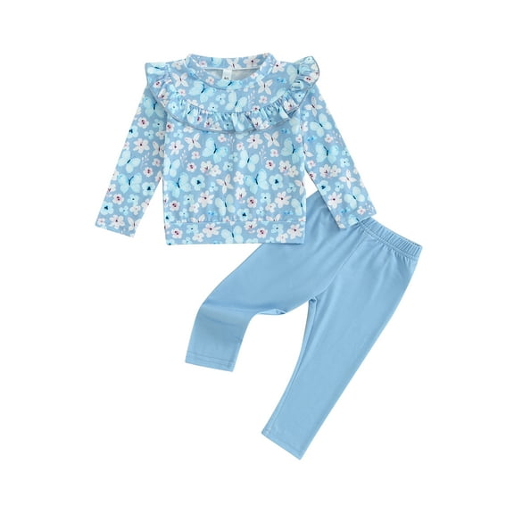 Suealasg Toddler Baby Girl Clothes 6M 1T 2T 3T 4T Kids Girl 2pcs Spring Outfit Long Sleeve Ruffled Flower Print Print Pullover Tops and Long Pants Sets