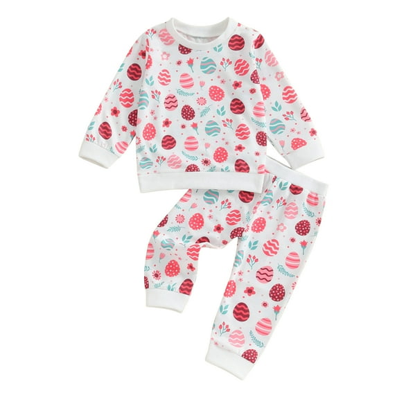 Suealasg Toddler Baby Girl Easter Outfits Clothes 3M 6M 9M 12M 18M 24M Newborn Girl Long Sleeve Bunny Egg Sweatshirt and Long Pants 2Pcs Casual Spring Clothing Set for Toddler Baby Girl