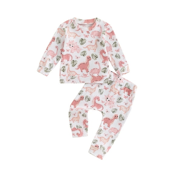 Suealasg Toddler Baby Girl Fall 2Pcs Outfits Dinosaur Butterfly Chicken Print Long Sleeve Sweatshirts Long Pants Set 6M 1T 2T 3T 4T Little Girls Autumn Clothes Set