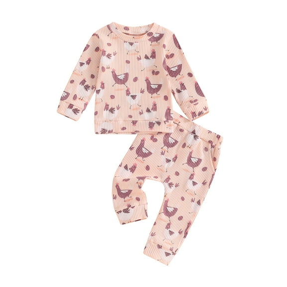 Suealasg Toddler Baby Girl Fall 2Pcs Outfits Dinosaur Butterfly Chicken Print Long Sleeve Sweatshirts Long Pants Set 6M 1T 2T 3T 4T Little Girls Autumn Clothes Set