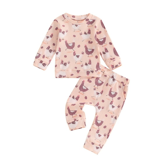 Suealasg Toddler Baby Girl Fall 2Pcs Outfits Dinosaur Butterfly Chicken Print Long Sleeve Sweatshirts Long Pants Set 6M 1T 2T 3T 4T Little Girls Autumn Clothes Set