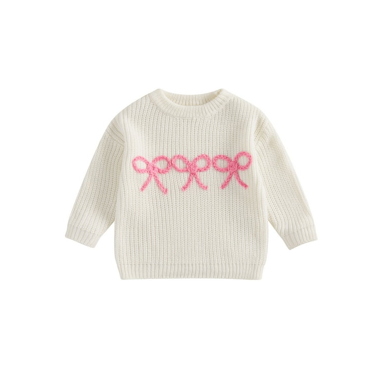 Suealasg Toddler Baby Girl Knit Sweater Long Sleeve Bow Embroidery