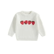 SUEALASG Toddler Baby Girl Knit Sweater Long Sleeve Strawberry Print Chunky Pullover Sweater 6M 1T 2T 3T Kids Girl Warm Fall Winter Sweater Tops Clothes