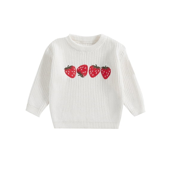 Suealasg Toddler Baby Girl Knit Sweater Long Sleeve Strawberry Print Chunky Pullover Sweater 6M 1T 2T 3T Kids Girl Warm Fall Winter Sweater Tops Clothes