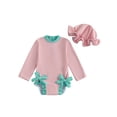 thumbnail image 1 of Suealasg Toddler Baby Girl Rash Guard Swimwear +Swimming Hat Bow Print Long Sleeve Swimsuits Romper Infant 2Pcs Summer Bathing Suits, 1 of 7