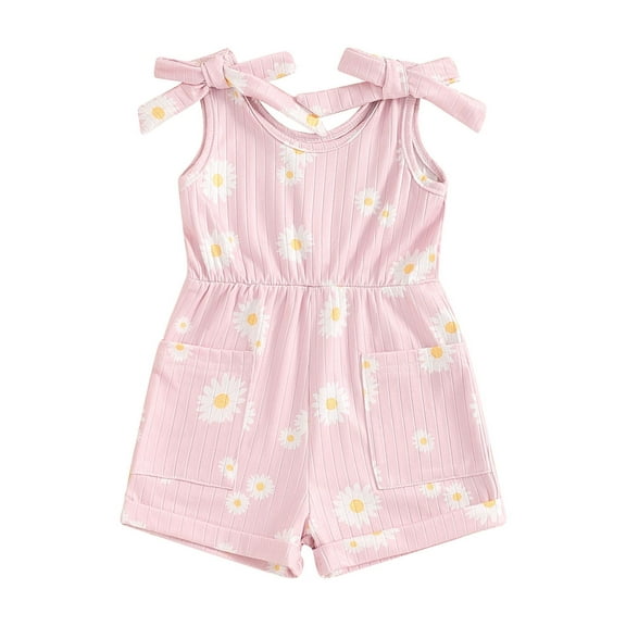 Suealasg Toddler Baby Girl Summer Clothes 6M 1T 2T 3T 4T Sleeveless Daisy 3D Ribbed Romper Shorts Jumpsuit Kids One Piece Outfit