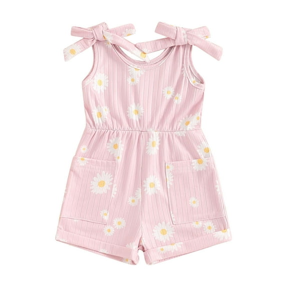Suealasg Toddler Baby Girl Summer Clothes 6M 1T 2T 3T 4T Sleeveless Daisy 3D Ribbed Romper Shorts Jumpsuit Kids One Piece Outfit