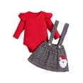 thumbnail image 1 of Suealasg Toddler Baby Girls Christmas Skirt Set 3M 6M 12M 18M  Solid Color Rib Knit Rompers Santa Embroidery Houndstooth Suspender Skirts 2 Piece Casual Autumn Clothing for Infant Girls, 1 of 9