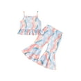 thumbnail image 1 of Suealasg Toddler Baby Girls Clothes 6M 1T 2T 3T 4T Sleeveless Wave Stripe Floral Print Spaghetti Strap Cami Tops + Flare Pants Set Kids Girls 2Pcs Summer Casual Outfits, 1 of 7