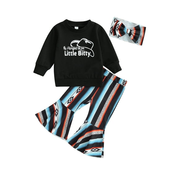 Suealasg Toddler Baby Girls Fall Tracksuit Outfits 6M 1T 2T 3T 4T Kids Long Sleeve Letter Hat Print Sweatshirt Sweatpants Headband 3 Piece Casual Autumn Clothing for Children Girls