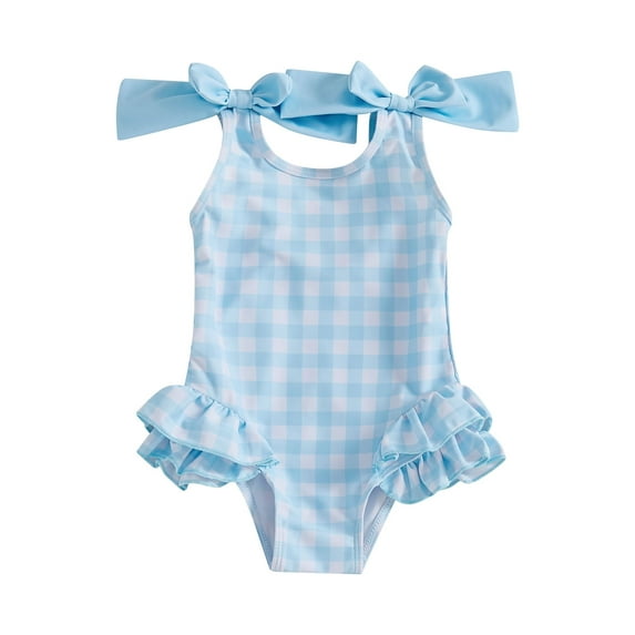 Suealasg Toddler Baby Girls One Piece Swimwear Sleeveless Plaid Print Swimsuit Romper 6M 1T 2T 3T 4T Kids Summer Beach Bathing Suit