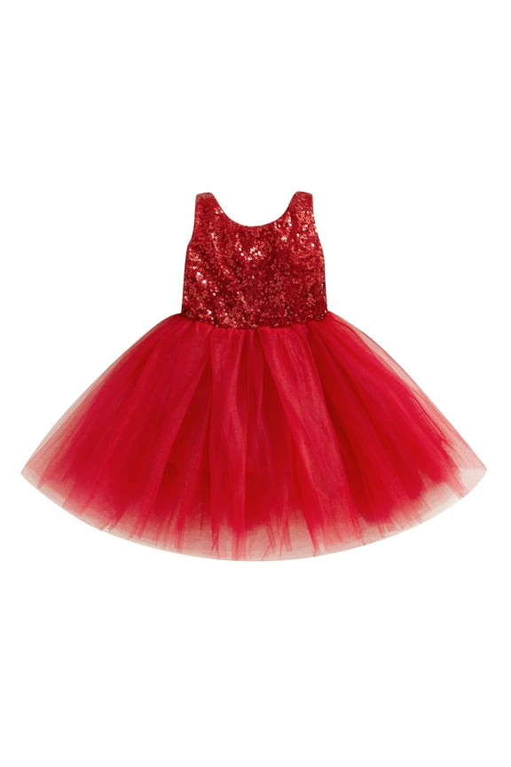 Toddler Baby Girls Sleeveless Sequin Dress Princess Mesh Stitching Formal Party Tutu Gown Dresses