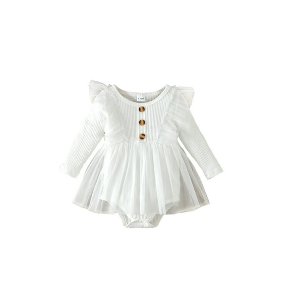 Suealasg Toddler Baby Girls Spring Clothes 3M 6M 12M 18M 24M Infant Girls Long Sleeve Crew Neck Patchwork Tulle Romper Dress