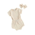 thumbnail image 1 of Suealasg Toddler Baby Girls Summer 2Pcs Clothes 3M 6M 12M 18M 24M Short Sleeve Floral Print T-shirt Tops+ Elastic Waist Shorts +Headband Set Infant Newborn Girls Casual Shorts Sets, 1 of 9