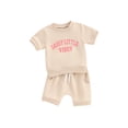 thumbnail image 1 of Suealasg Toddler Baby Girls Summer 2Pcs Clothes 6M 12M 18M 24M Short Sleeve Letter Print T-Shirt Tops + Shorts Sets Infant Girls Casual Beach Outfits, 1 of 9