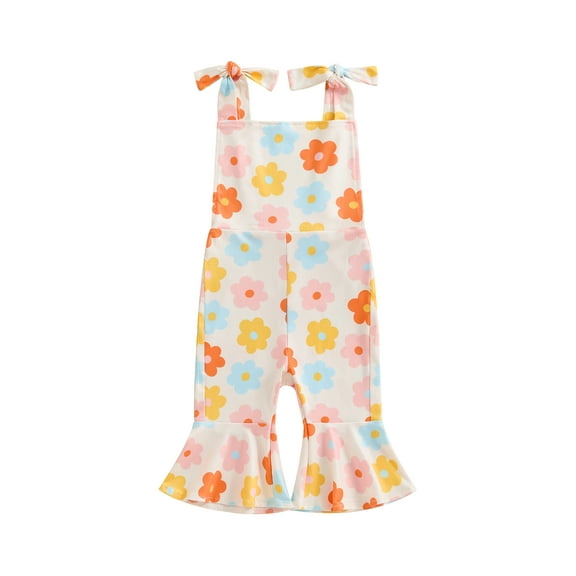 Suealasg Toddler Baby Girls Summer Flare Jumpsuit Floral/Butterfly Print Sleeveless Bell-Bottoms Romper Overalls
