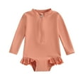 thumbnail image 1 of Suealasg Toddler Baby Girls Summer One Piece Swimsuits Long Sleeve Zipper Rash Guard Swimwear Infant Kids Girls Romper Bathing Suit, 1 of 9