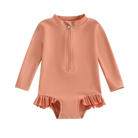 Suealasg Toddler Baby Girls Summer One Piece Swimsuits Long Sleeve Zipper Rash Guard Swimwear Infant Kids Girls Romper Bathing Suit