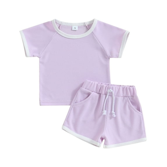 Suealasg Toddler Baby Girls Summer Outfits Short Sleeve Contrast Color Tops and Elastic Waist Shorts Sets 6M 1T 2T 3T Kids 2PCS Sleepwear Clothes