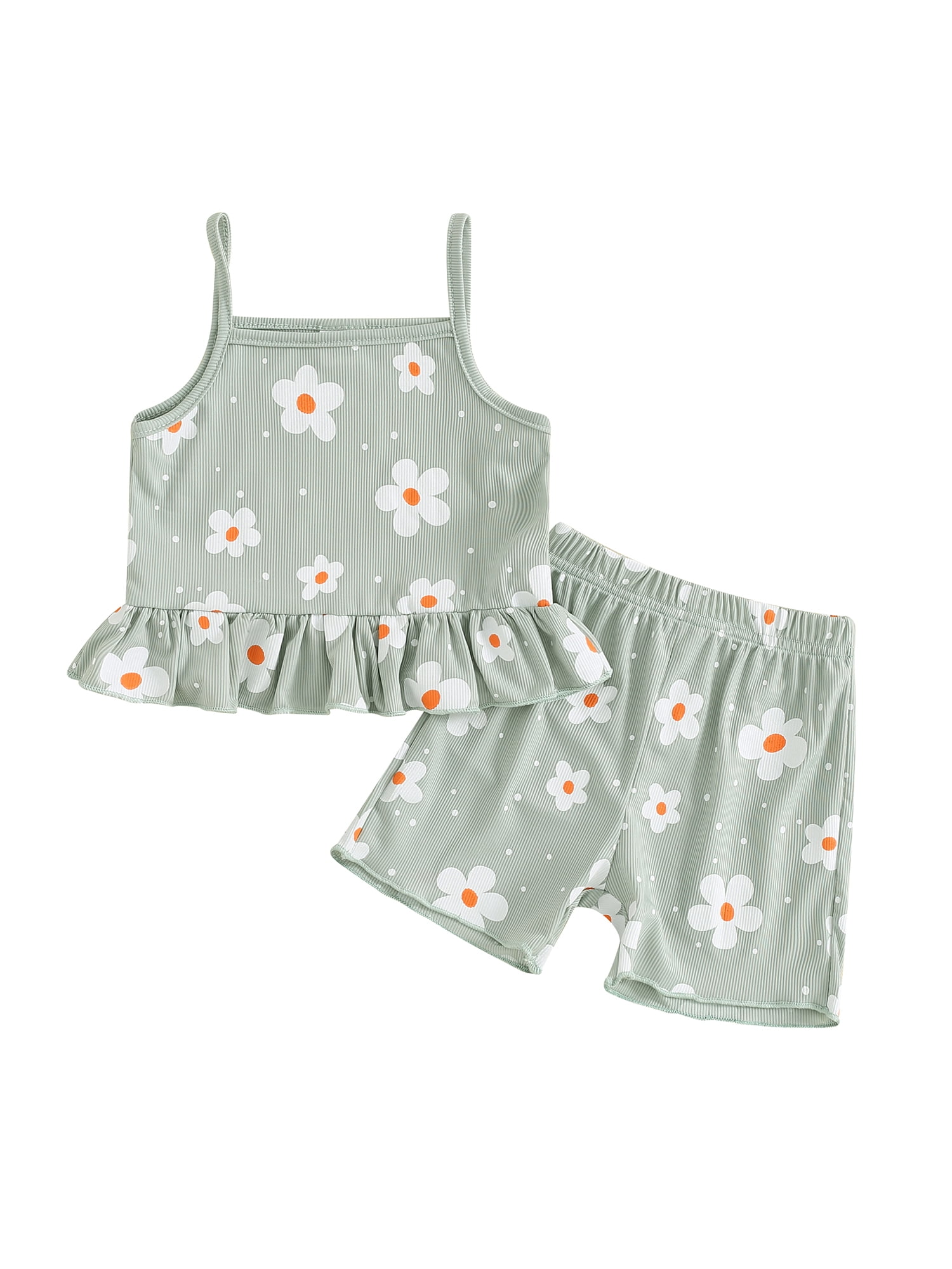 Baby Girls Play Smile Love Blue Floral Summer 2-Piece Shorts Set main image 1