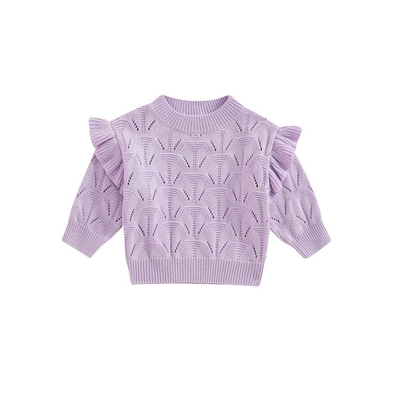 Suealasg Toddler Baby Girls Sweaters Ruffle Long Sleeve Crew Neck Knitted Pullovers 6M 1T 2T 3T Infant Girls Fall Winter Warm Clothes