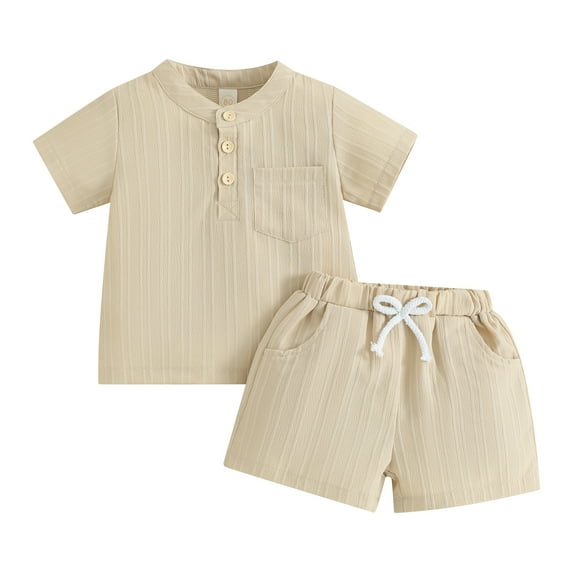 Suealasg Toddler Boy Clothes Set Solid Color Short Sleeve Pocket T-Shirt with Elastic Waist Shorts 2Pcs Kids Boys Summer Beach Outfits