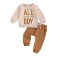 thumbnail image 1 of Suealasg Toddler Boy Fall Winter Outfits 6M 1T 2T 3T Letter Print Crew Neck Long Sleeve Sweatshirts and Long Pants 2Pcs Baby Boy Clothes Set, 1 of 7