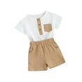 thumbnail image 1 of Suealasg Toddler Boy Outfit Baby Boy Clothes Short Sleeve Round Neck Pocket Button T-Shirt with Shorts 2Pcs Newborn Summer Clothing, 1 of 9
