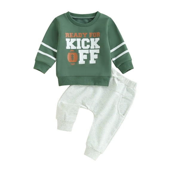 Suealasg Toddler Boy Pant Set Clothes 6M 1T 2T 3T Kids Boys Long Sleeve Letter Football Print Sweatshirt Pants Set 2Pcs Casual Autumn Cute Clothing for Baby Boys